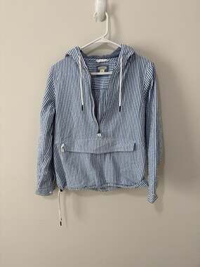 L.L.Bean Women's Seersucker Quarter-Zip Anorak Pullover Jacket